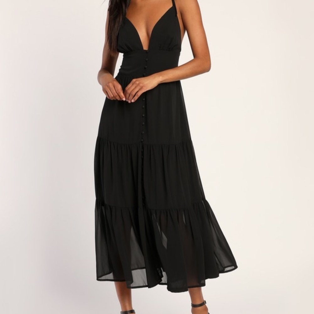 Lulus Everlasting Sight Black Tie-strap Midi Dress - Size XS